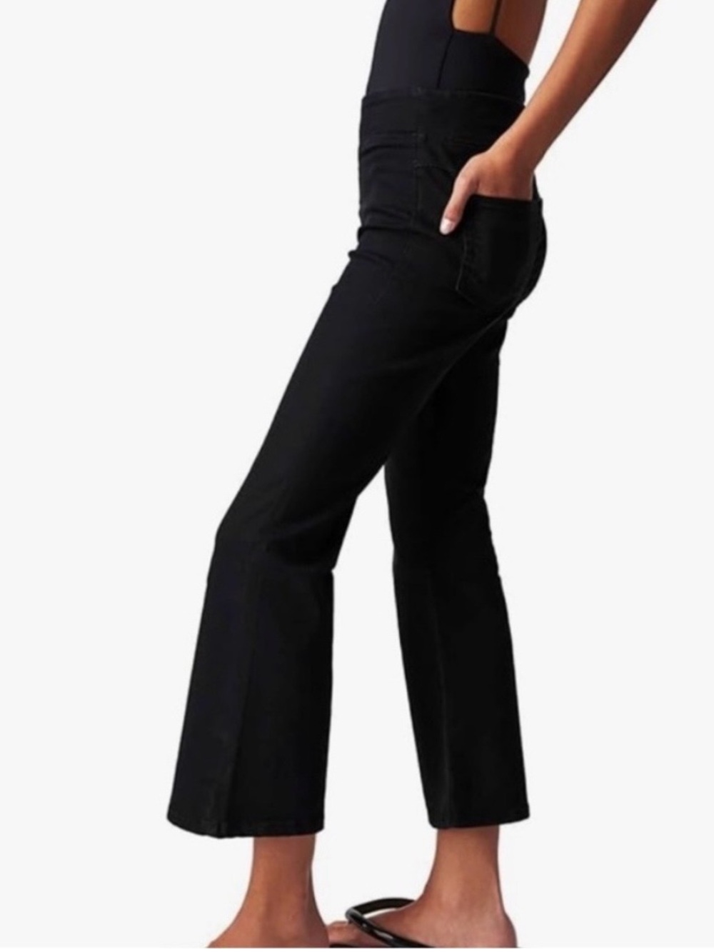 Free People In My Feelings Mid Rise Crop Bootcut Pants Black Velvet Size S